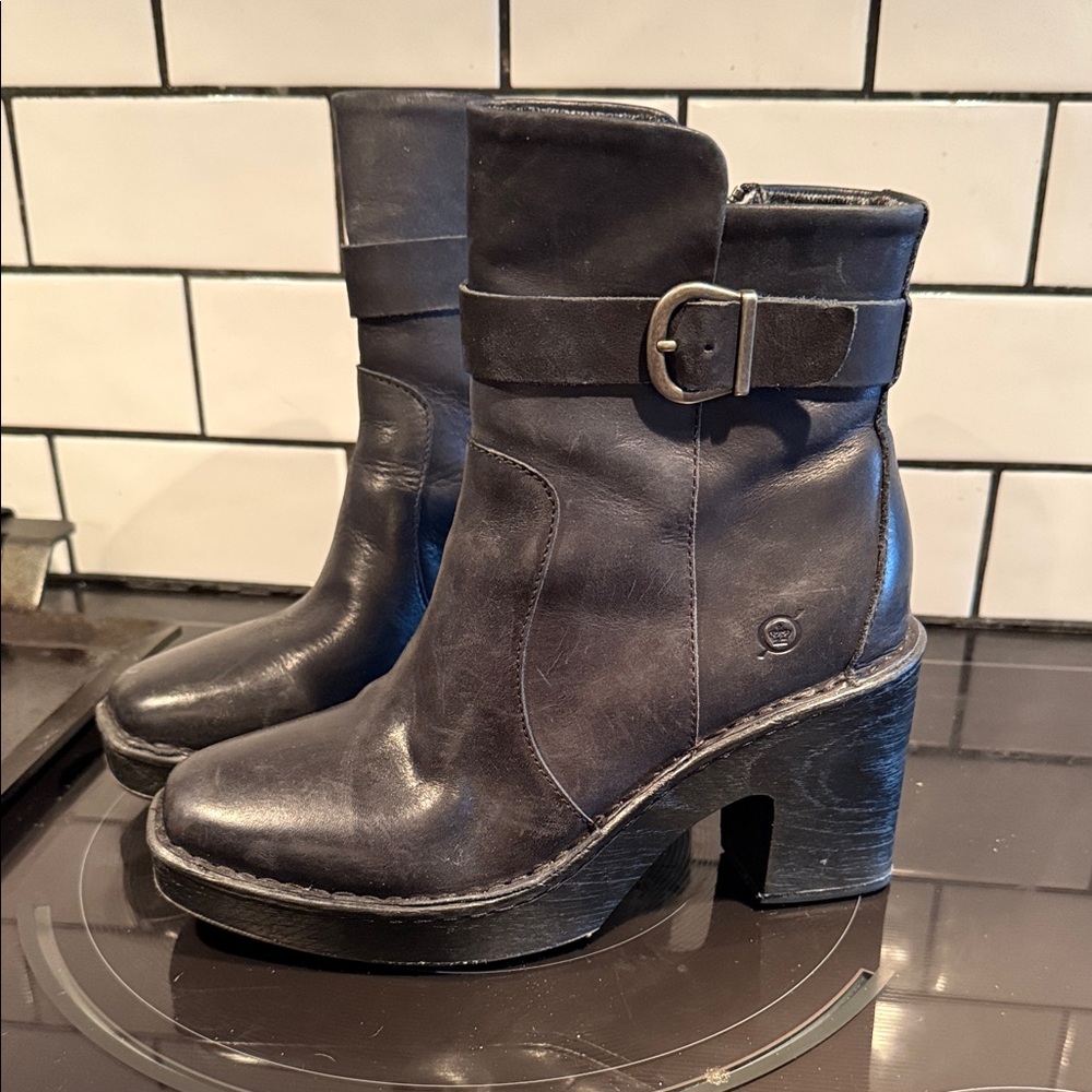 Versatile & Stylish Born Black Leather Heeled Boots